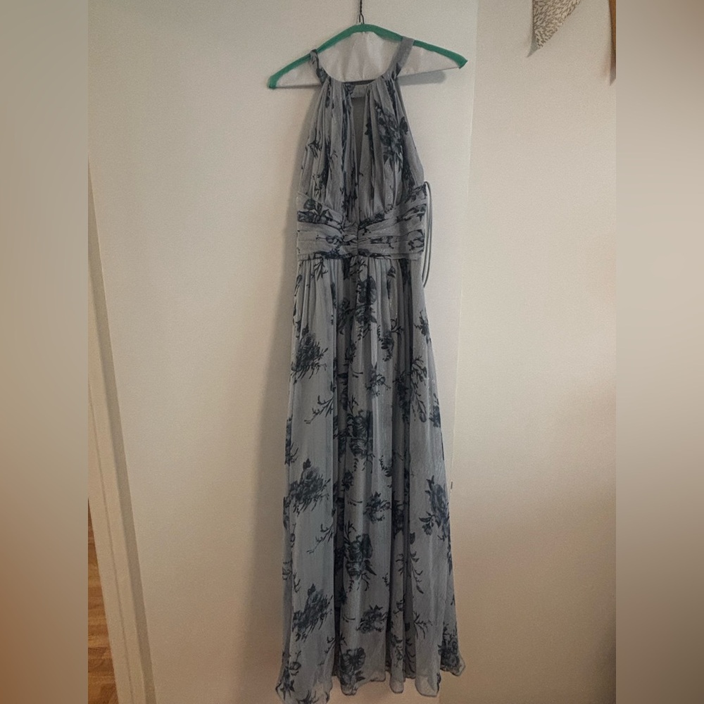 Marchesa Notte • Blue & Silver Floral Maxi Dress with open back • size 6 - Picture 7 of 16